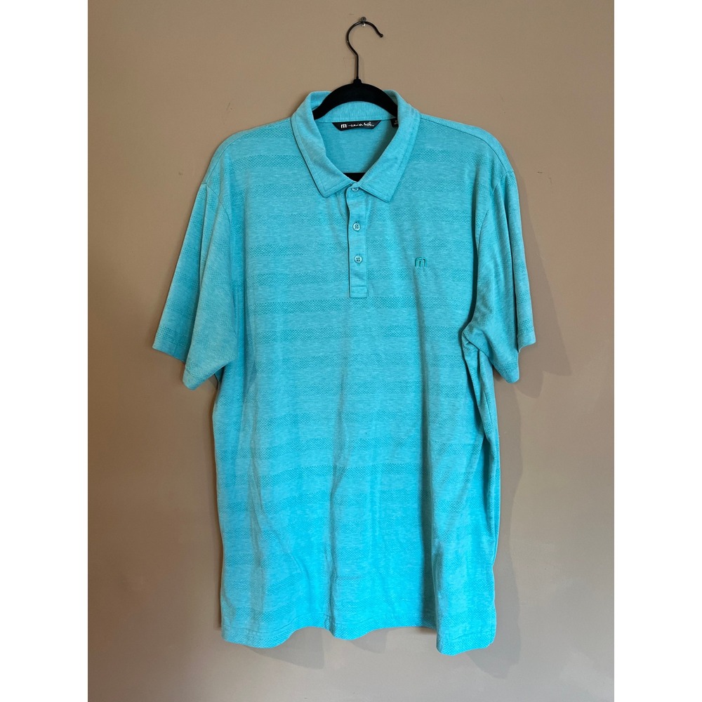 TravisMathew Mens XL Turquoise Blue Striped Performance Golf Polo Shirt